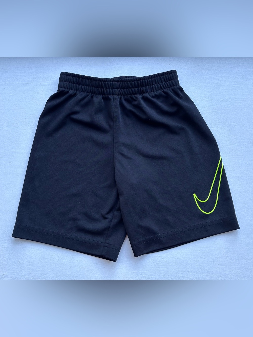 Nike Dri-Fit Athletic Shorts Black with Neon Green Swoosh size 6